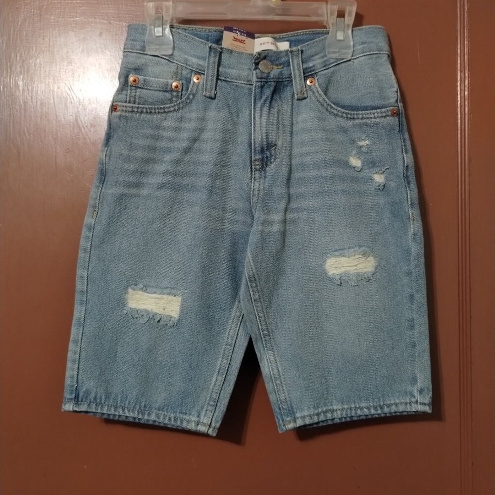 LEVI'S 511 SLIM Boy's Jean Shorts sz 10R Light Wash DISTRESSED NWT
